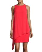 Sleeveless Crepe Draped Shift Dress, Crimson