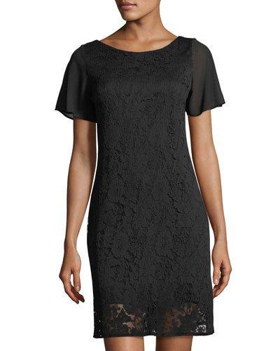 Textured Lace Chiffon Short-sleeve Day Dress