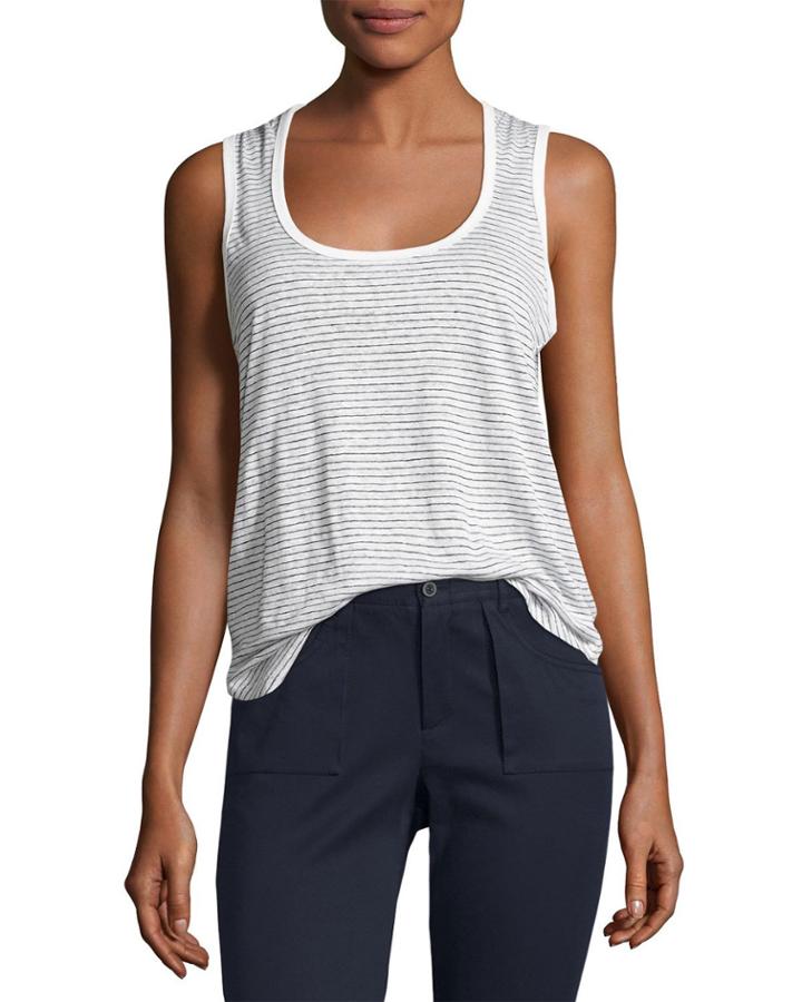 Linen Jersey Striped Sweetheart Tank, White/black