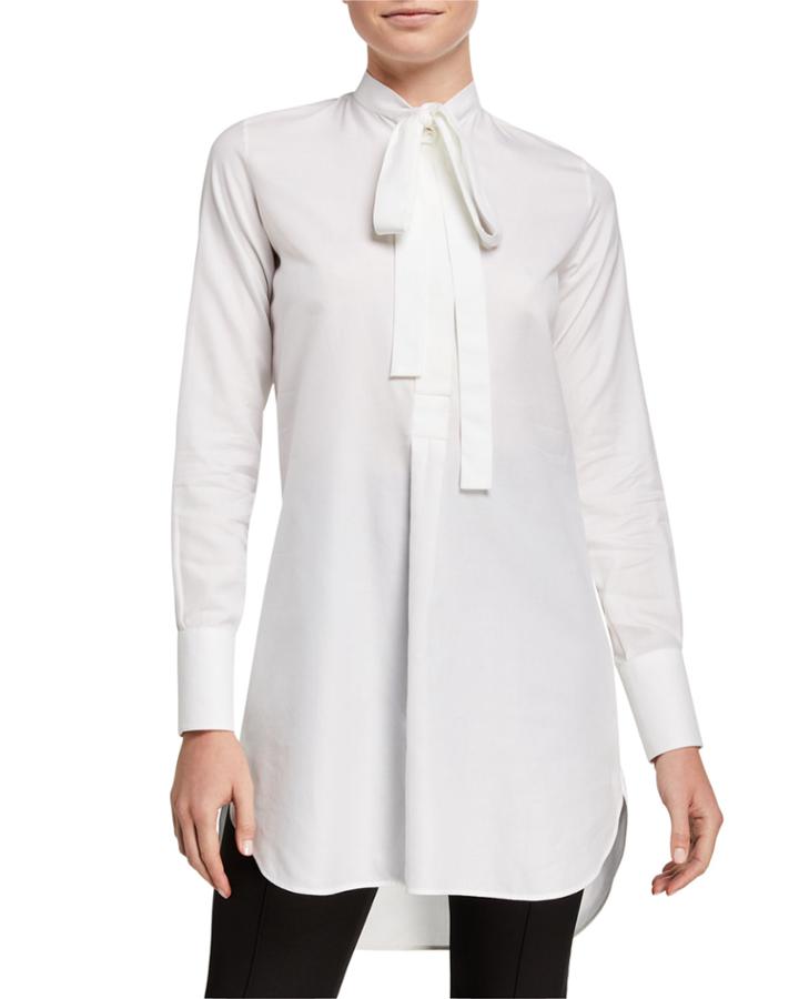 Neck Tie Long Sleeve Cotton Top