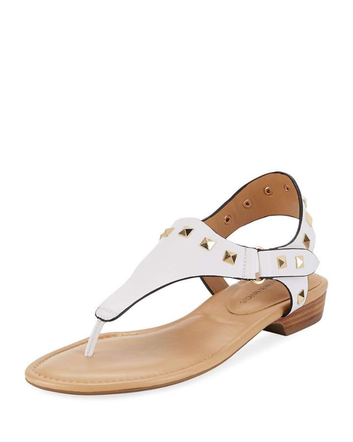 Yolene Studded Calf Sandal, White/gold