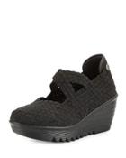 Drake Woven Wedge Pump, Black
