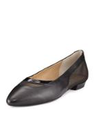Gena Napa Leather Mesh Flat, Black