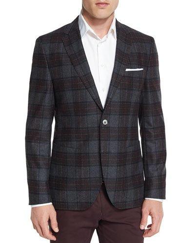 Janson Plaid Two-button Sport Coat, Burgundy