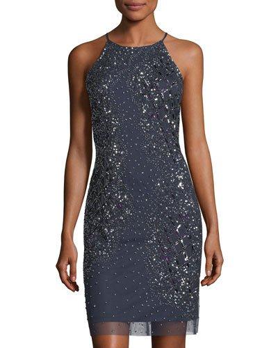 Beaded Halter-neck Cocktail Dress