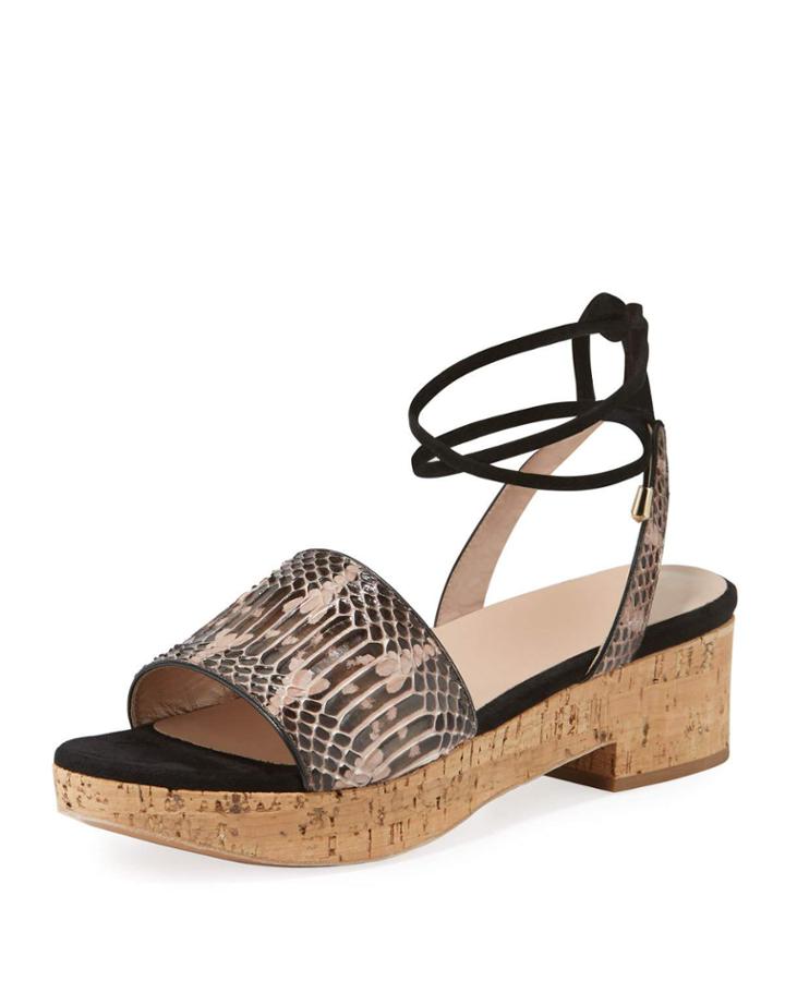 Snakeskin Ankle-tie Flatform