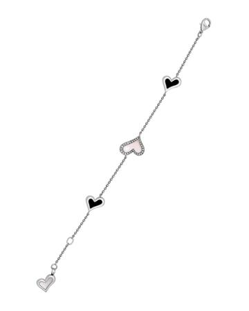 Estate 18k White Gold Limelight Mother-of-pearl And Onyx Heart Bracelet With Diamonds