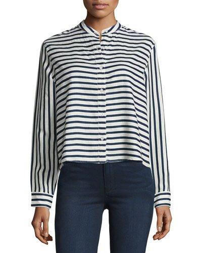 Leeds Striped Linen Blouse, Black/white