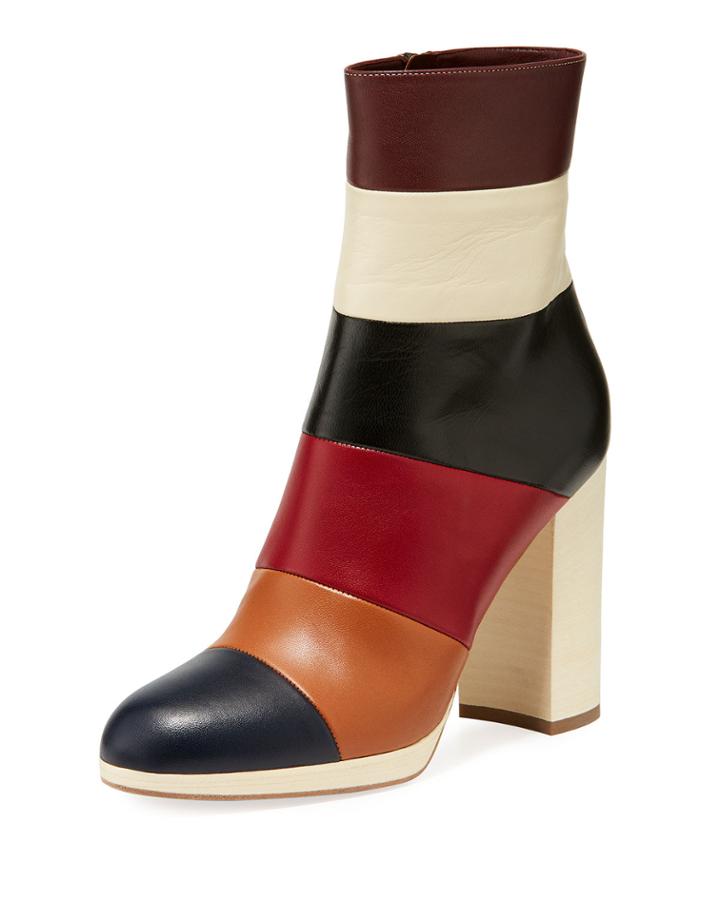 Colorblock Leather Ankle Boots