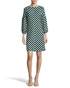 Chevron Balloon-sleeve A-line Dress
