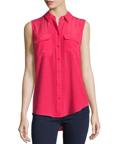 Sleeveless Slim Signature Silk Top, Rosetta