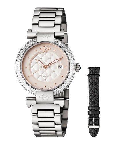 37mm Berletta Quilted Diamond Bracelet Watch,