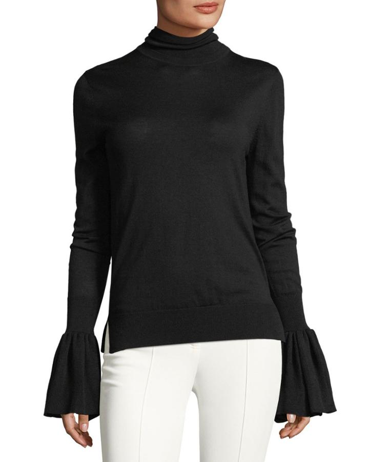 Bell-sleeve Knit Turtleneck