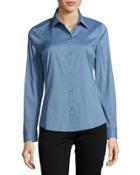 Merite Long-sleeve Poplin Blouse, Blue