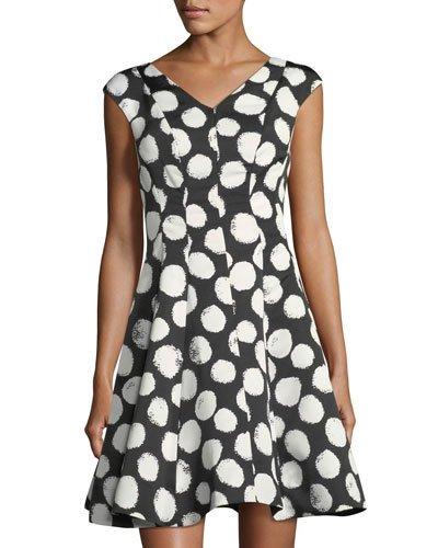 V-neck Polka-dot Fit-and-flare Dress