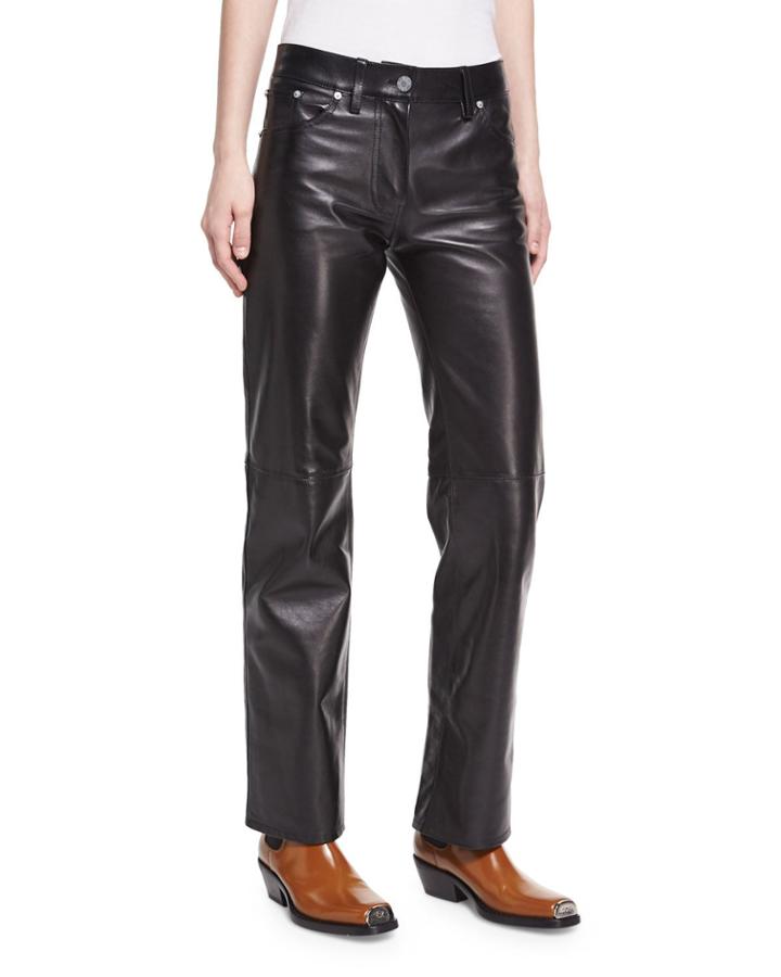 Leather Straight-leg Jeans
