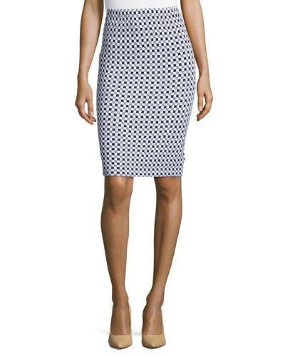 Checkered-knit Pencil Skirt, Black/white