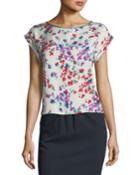Floral-print Crewneck Cap-sleeve Blouse