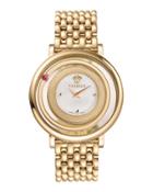 Venus Round Bracelet Watch W/ Floating Red Topaz, Golden