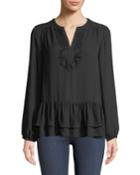 Long-sleeve Lace-trim Tiered Peasant Blouse