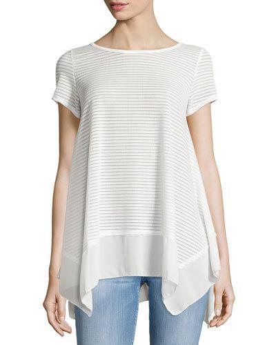 Striped Handkerchief-hem Tee, White