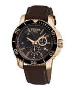 Men's 44mm Stainless Steel Dive Watch With Calfskin Leather Strap, Gold/brown