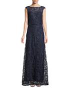 Embroidered-mesh Illusion Evening Gown