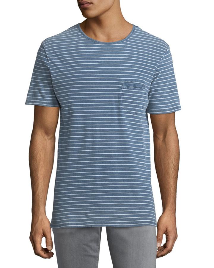 Striped Crewneck Pocket Tee, Blue/white