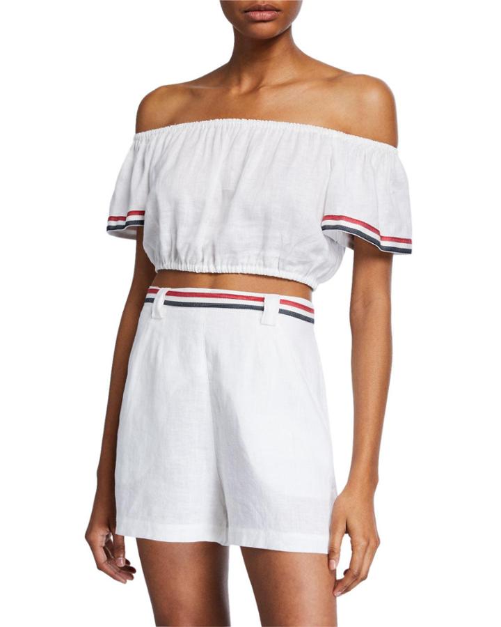 Tessa Linen Off-shoulder Crop Top