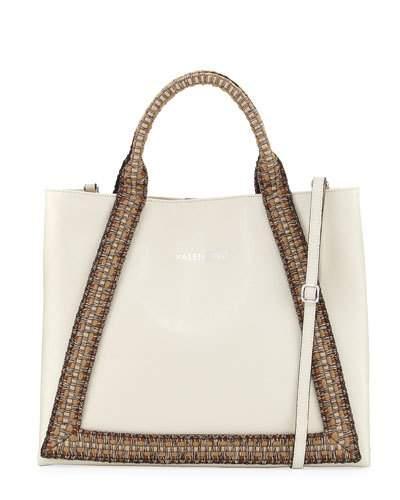 Adele Saffiano Leather Woven Rope Trim Tote Bag