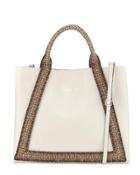 Adele Saffiano Leather Woven Rope Trim Tote Bag