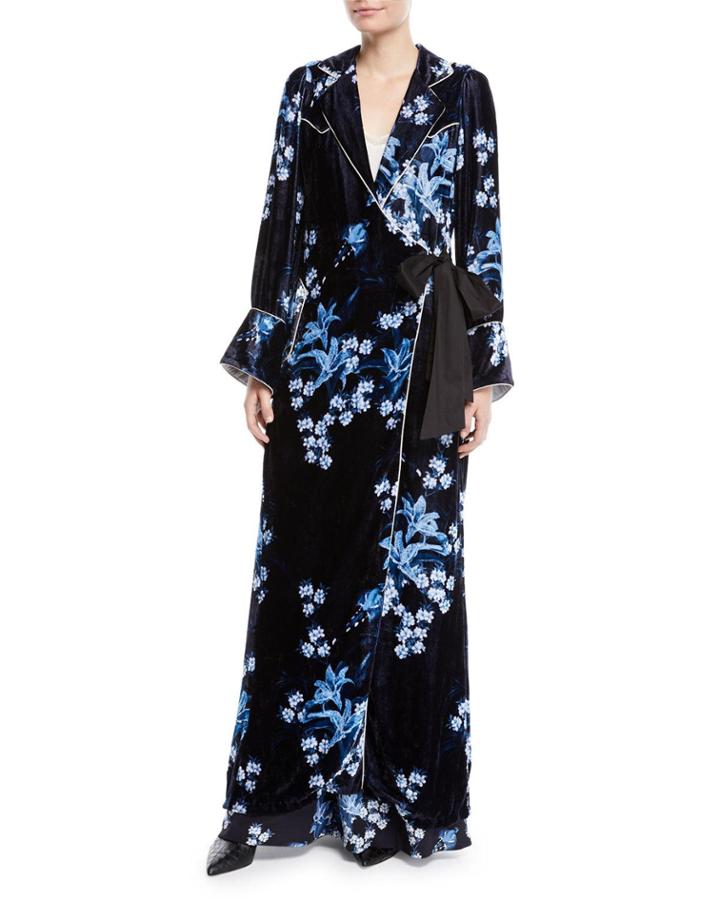 New Sunrise Floral-print Velvet Kimono Coat W/