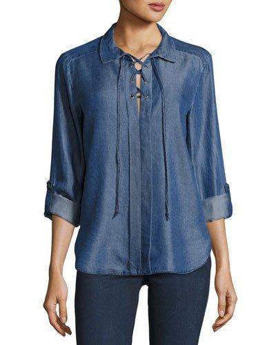 Bridgette Chambray Lace-up Top, Indigo