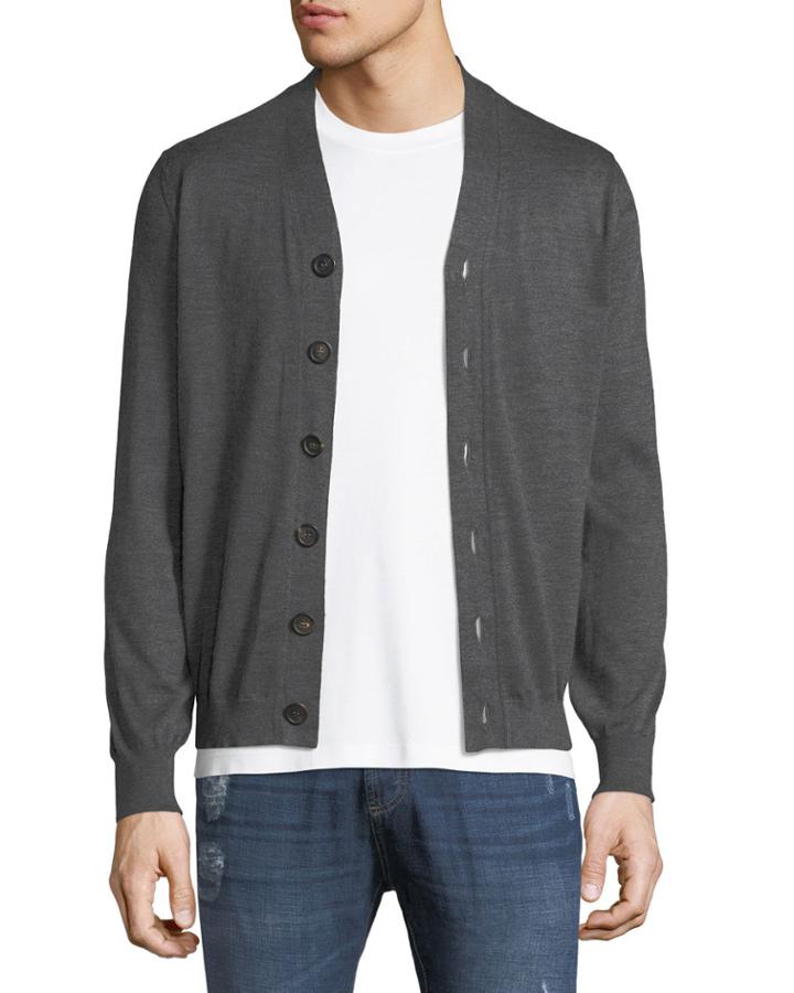 Men's Cashmere Button-front Cardigan