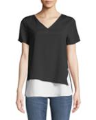 Short-sleeve V-neck Double-layer Top