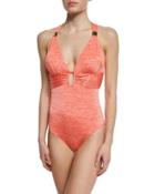 Melange Cross-back Gathered One-piece