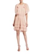 Pleated Ruffle Short-sleeve Dress