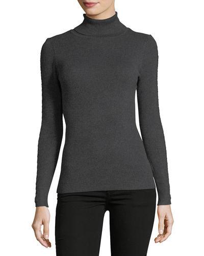 Ribbed Turtleneck Sweater W/braided Trim