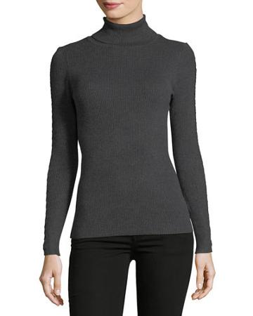 Ribbed Turtleneck Sweater W/braided Trim