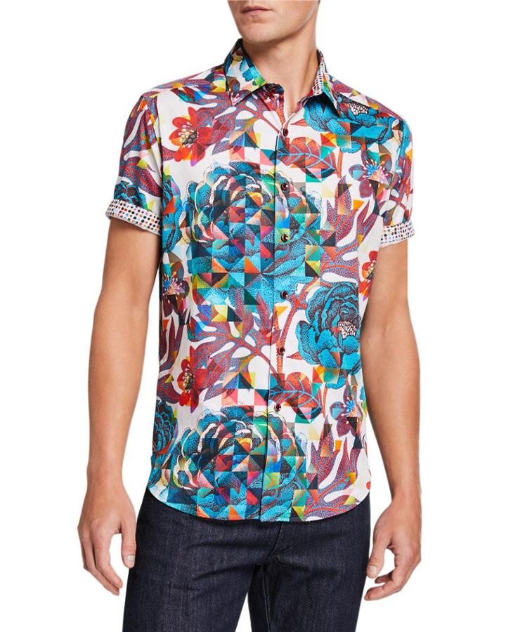 Men's Delfern Geo Floral Short-sleeve Cotton