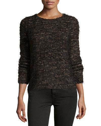 Long-sleeve Cozy-knit Sweater, Black/cafe