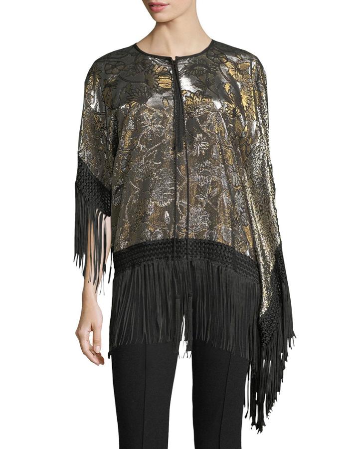 Fringed Metallic Tunic Blouse
