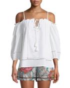 Jillian Paneled Cold-shoulder Top
