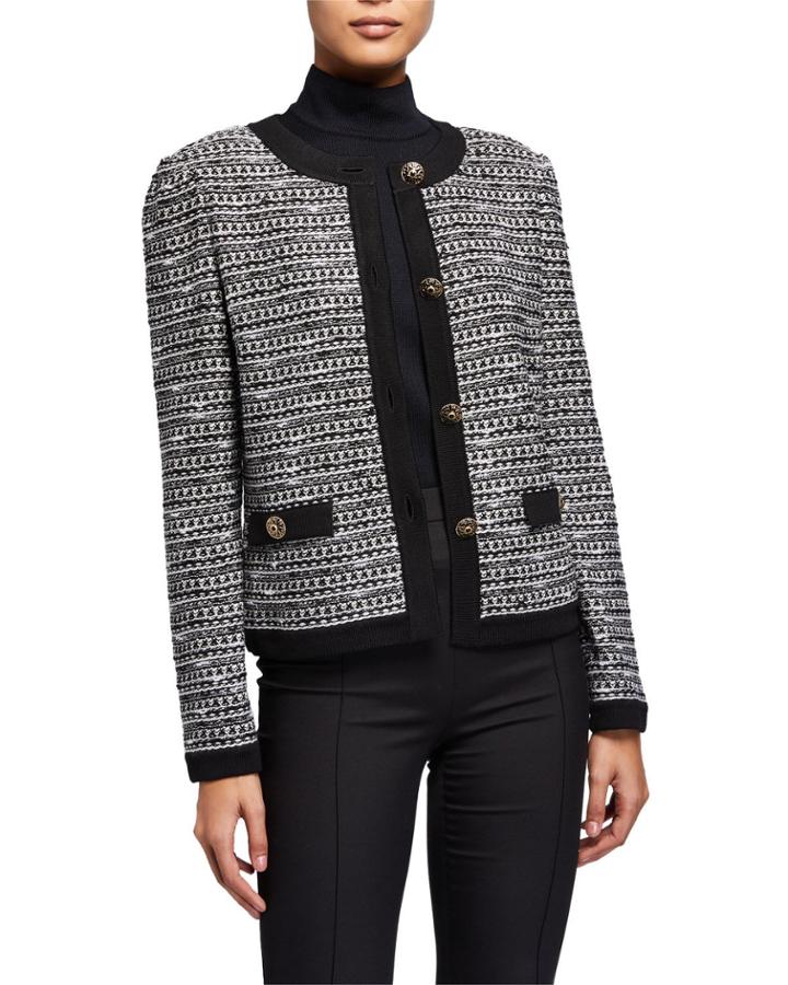 Marbled Tweed Contrast Knit Cardigan