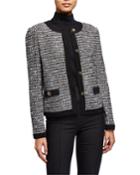 Marbled Tweed Contrast Knit Cardigan