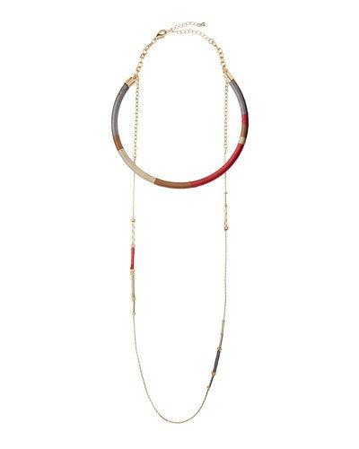 Thread-wrapped Choker W/ Long Chain Necklace