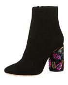 Wilder Embellished Suede Bootie, Black/multi