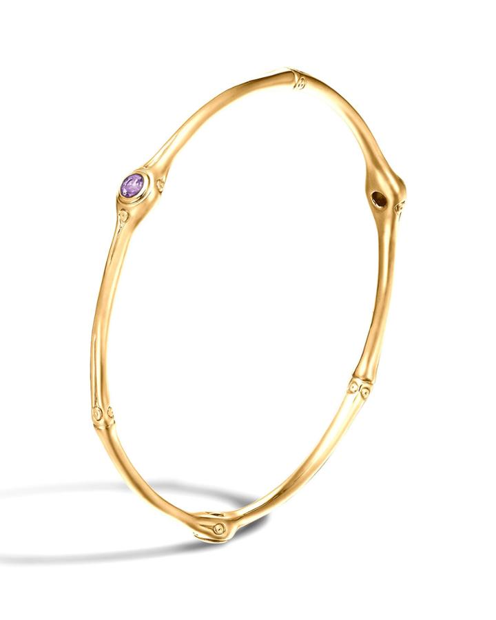 Bamboo 18k Gold & Amethyst Bangle,