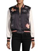 Embroidered Satin Butterfly Bomber Jacket