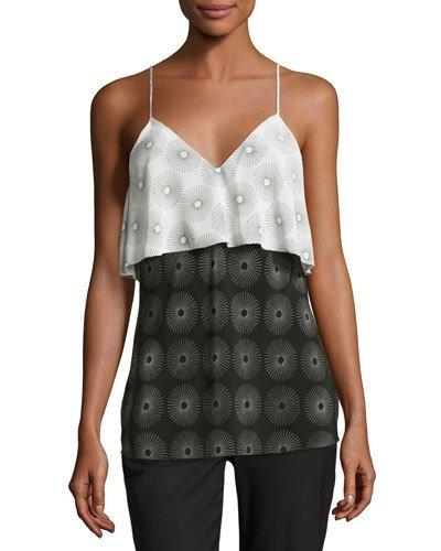Printed Silk Popover Camisole, Black/white
